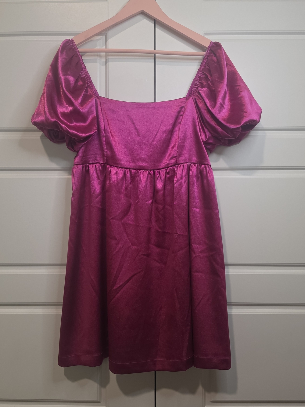 TCEC Pink Satin Puff Sleeve Babydoll Dress size M